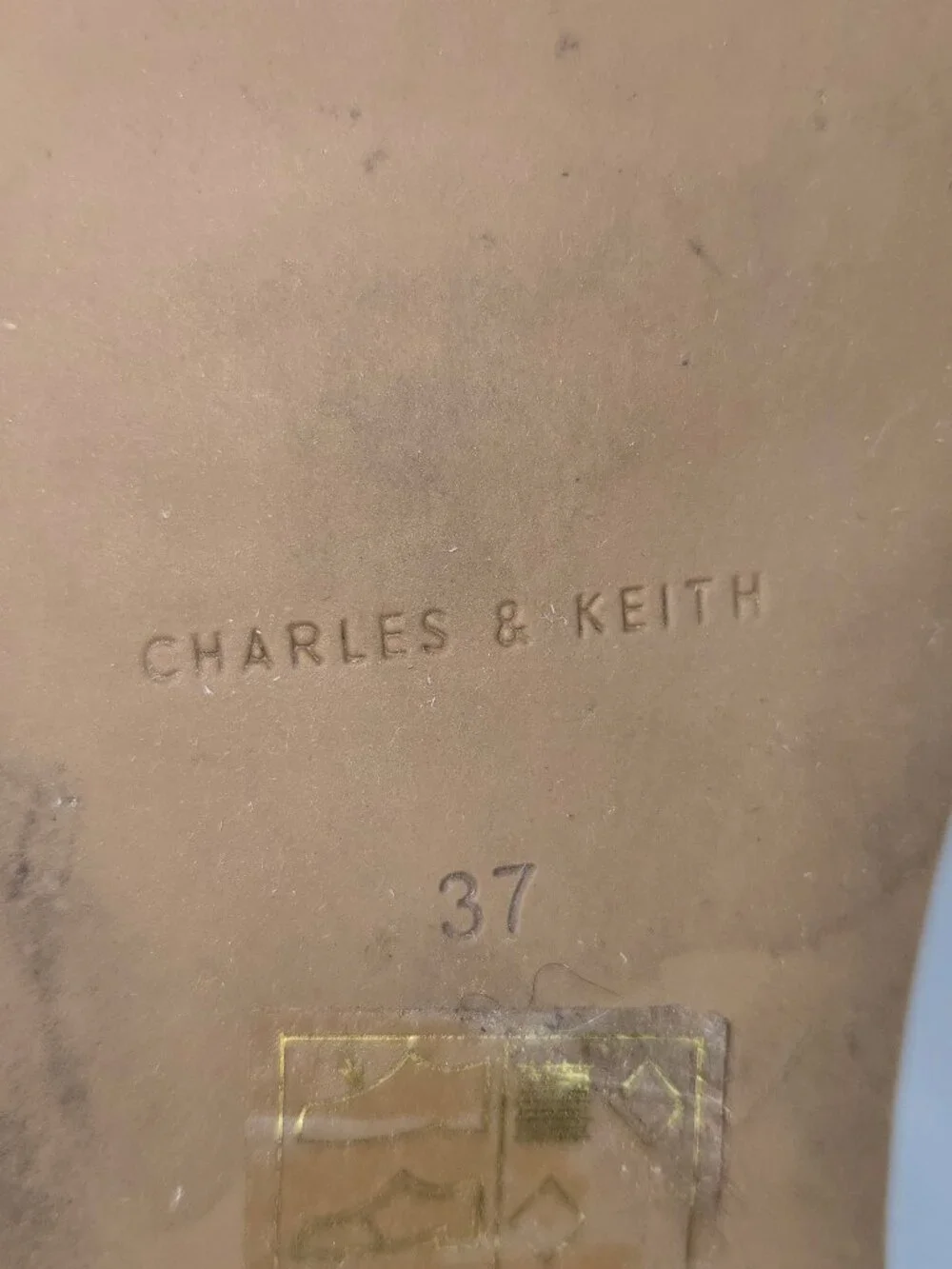 Charles & Keith Size 37 (US 7) Teal Gold Accent Leather Sandal Ankle Strap